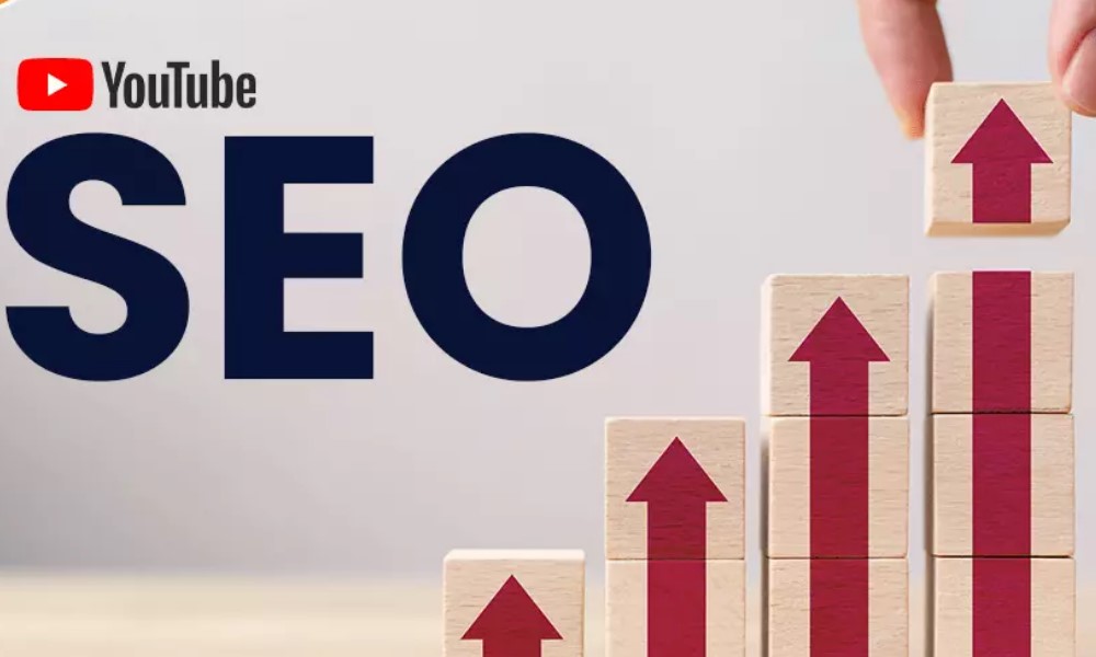 Diagram showing steps to optimize YouTube content for search engines, focusing on keywords and engagement strategies.