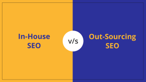 Comparison chart illustrating in-house SEO versus outsourced SEO strategies and their benefits.