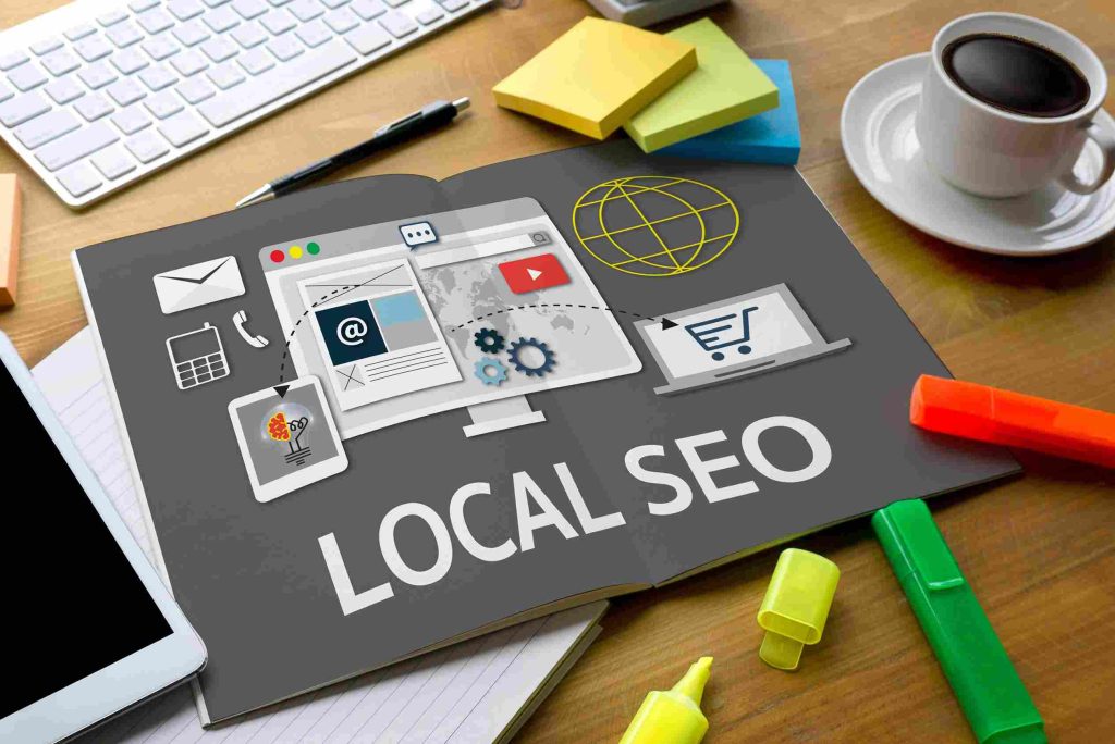 A visual representation of local SEO practices, emphasizing local search results and optimization strategies.