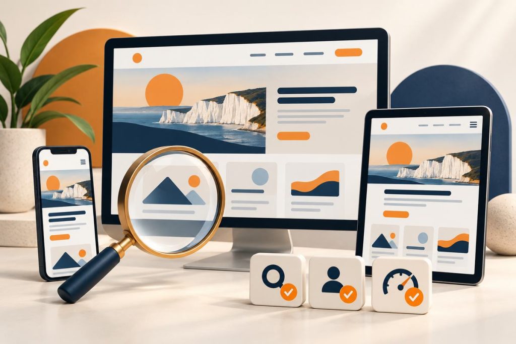 SEO friendly web design displayed across desktop, tablet and mobile screens